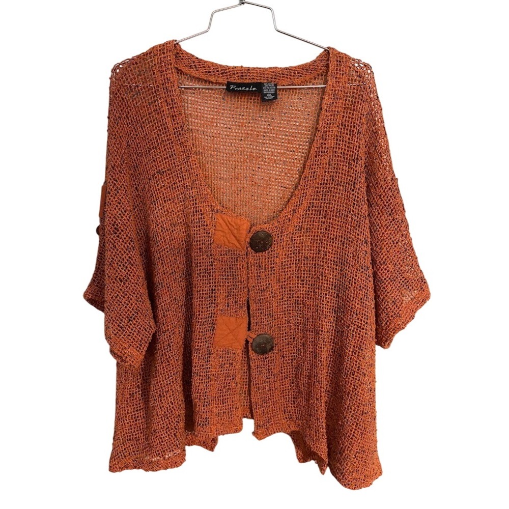 Fall Frazzle Womens XXL Rust Button Front Cardigan Short Sleeve Boho Top